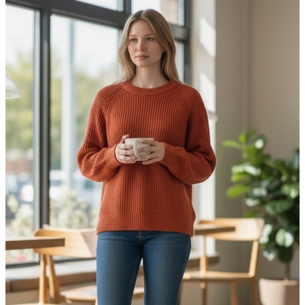 Madewell Fairbanks Cotton Wool Blend Knit Orange Sweater Womens XS Pull On Crew‎